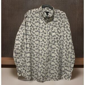 Gap Mens XL Vacay Linen Blend Navy Blue Daisy Floral Sunburst Classic Fit Shirt